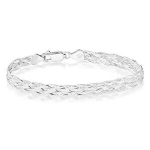 Sterling Silver Bracelet Women Tri Color Gold Plated Braided Herringbone Chain